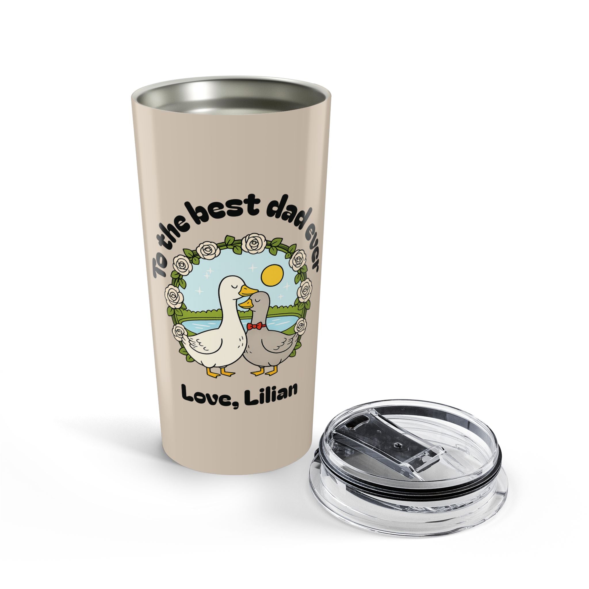 Personalized duck tumbler gift for dad on desk setting