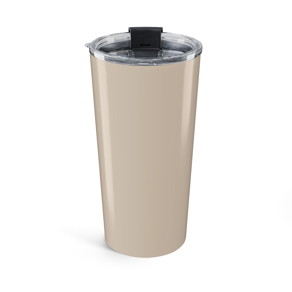 Beige personalized dad tumbler front view with lid