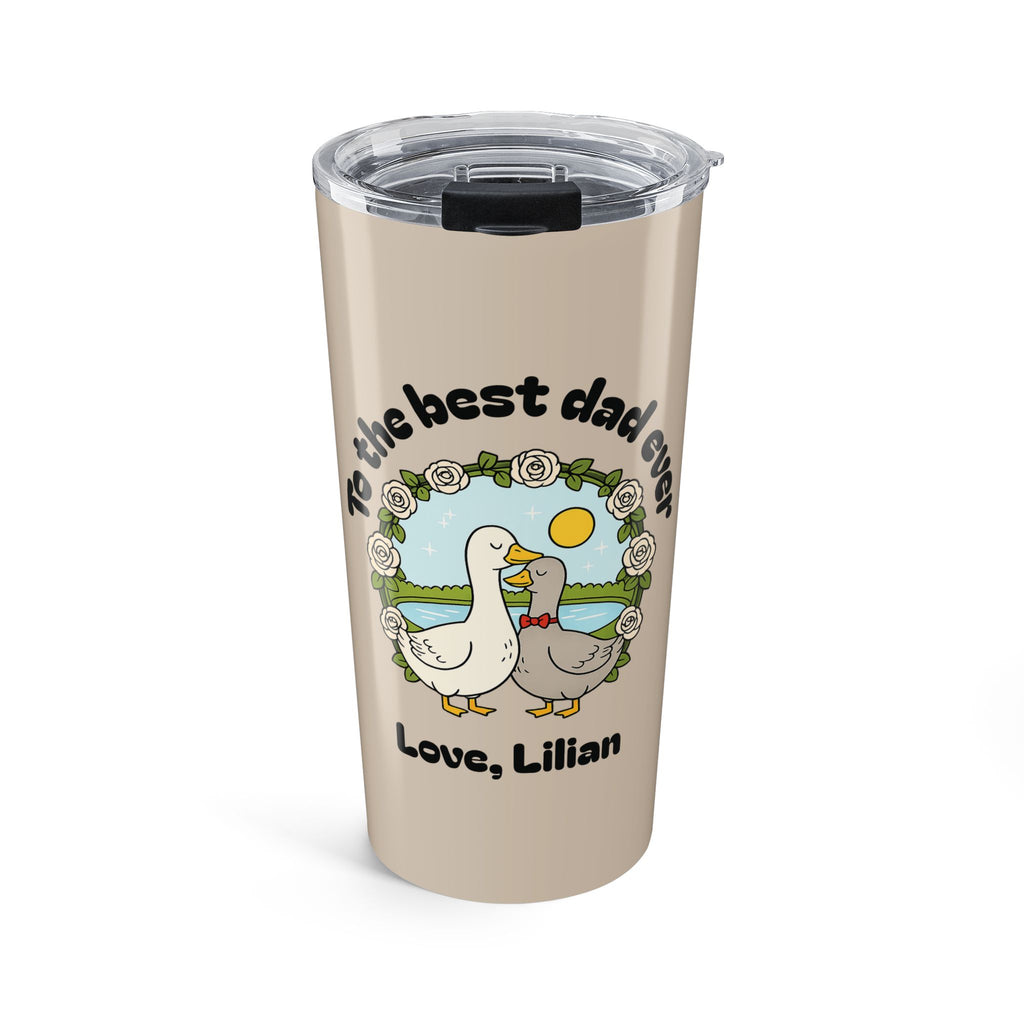Personalized best dad ever beige duck tumbler with white rose wreath