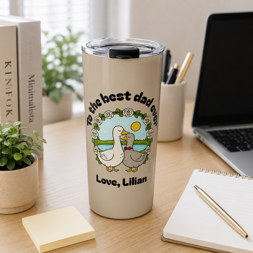 Mockup of dad duck tumbler with personalized name detail