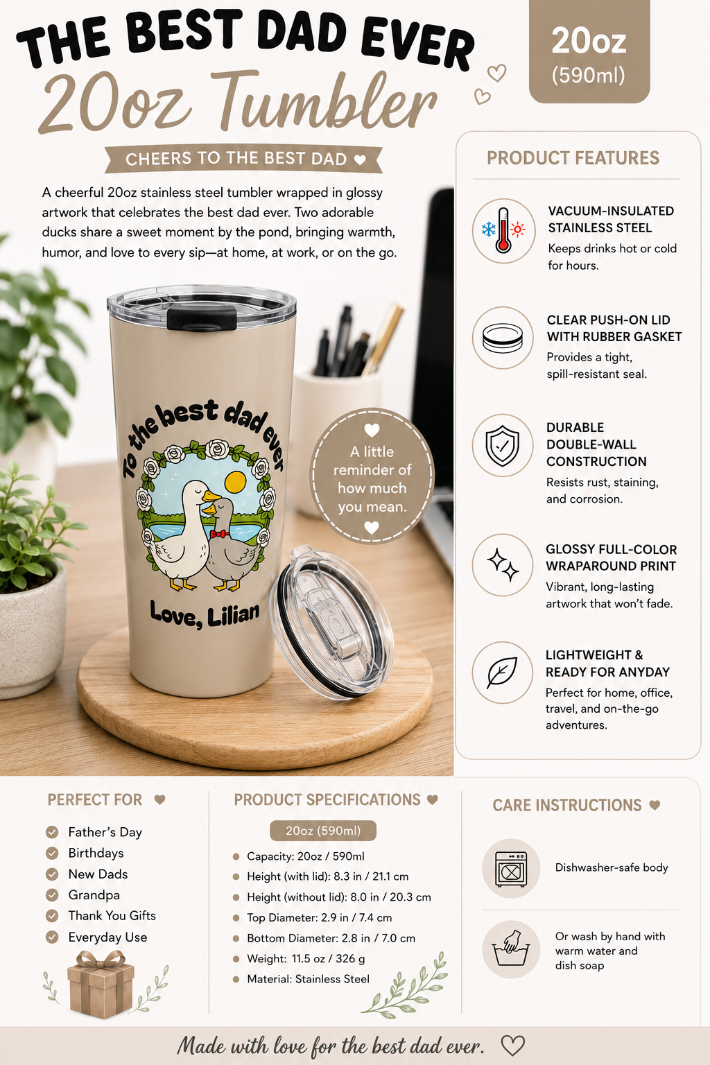 Custom dad tumbler size and scale reference mockup
