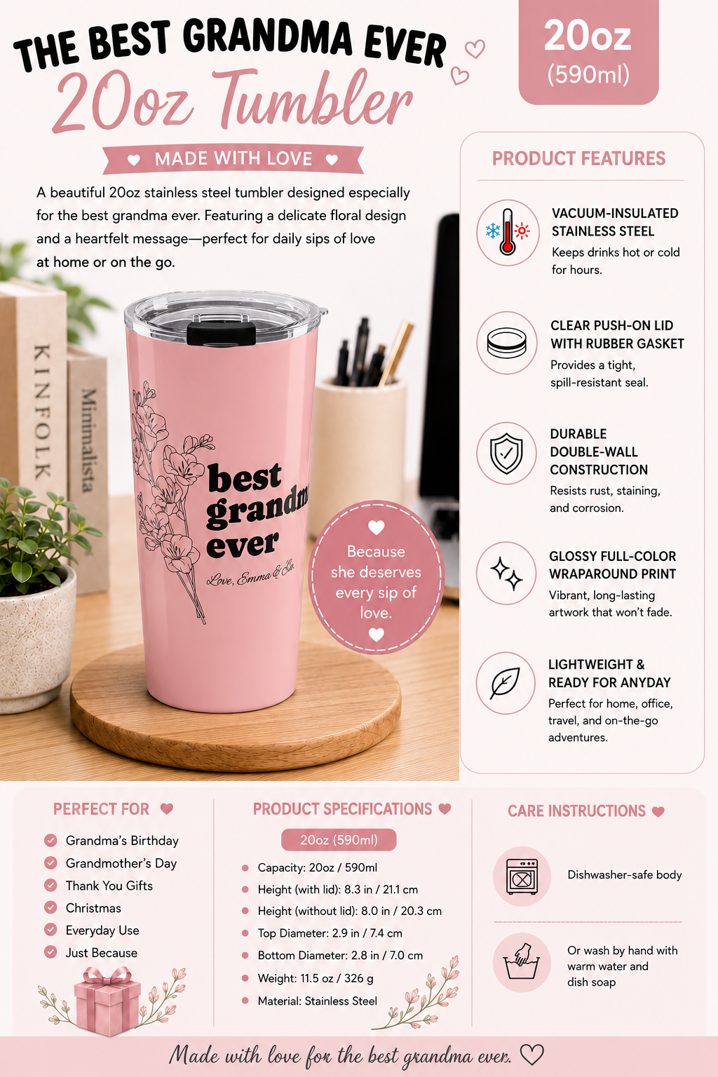 Grandma gift tumbler wrapping mockup with custom name