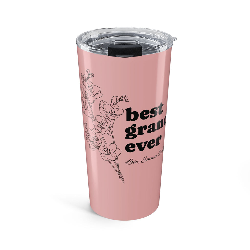 Personalized best grandma ever pink tumbler with botanical floral art