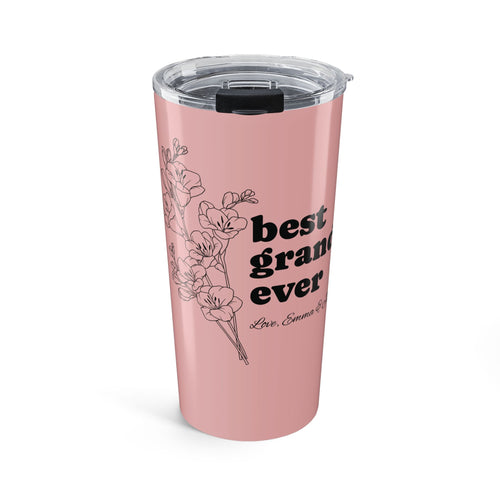 Personalized best grandma ever pink tumbler with botanical floral art