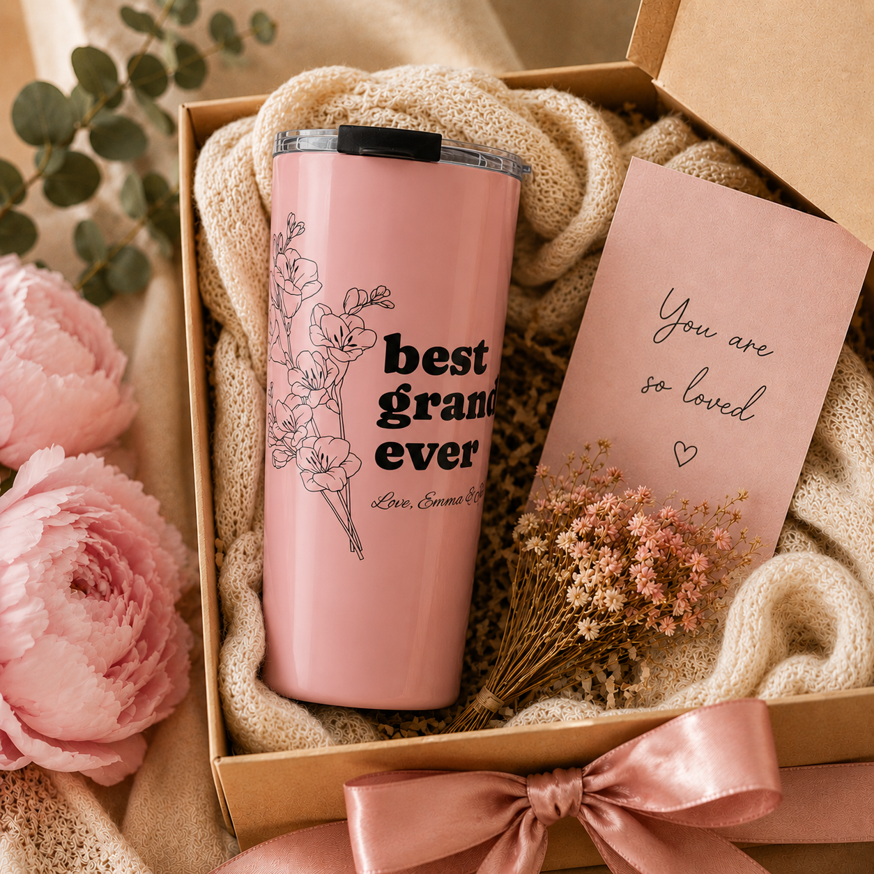 Size reference mockup for best grandma ever floral tumbler