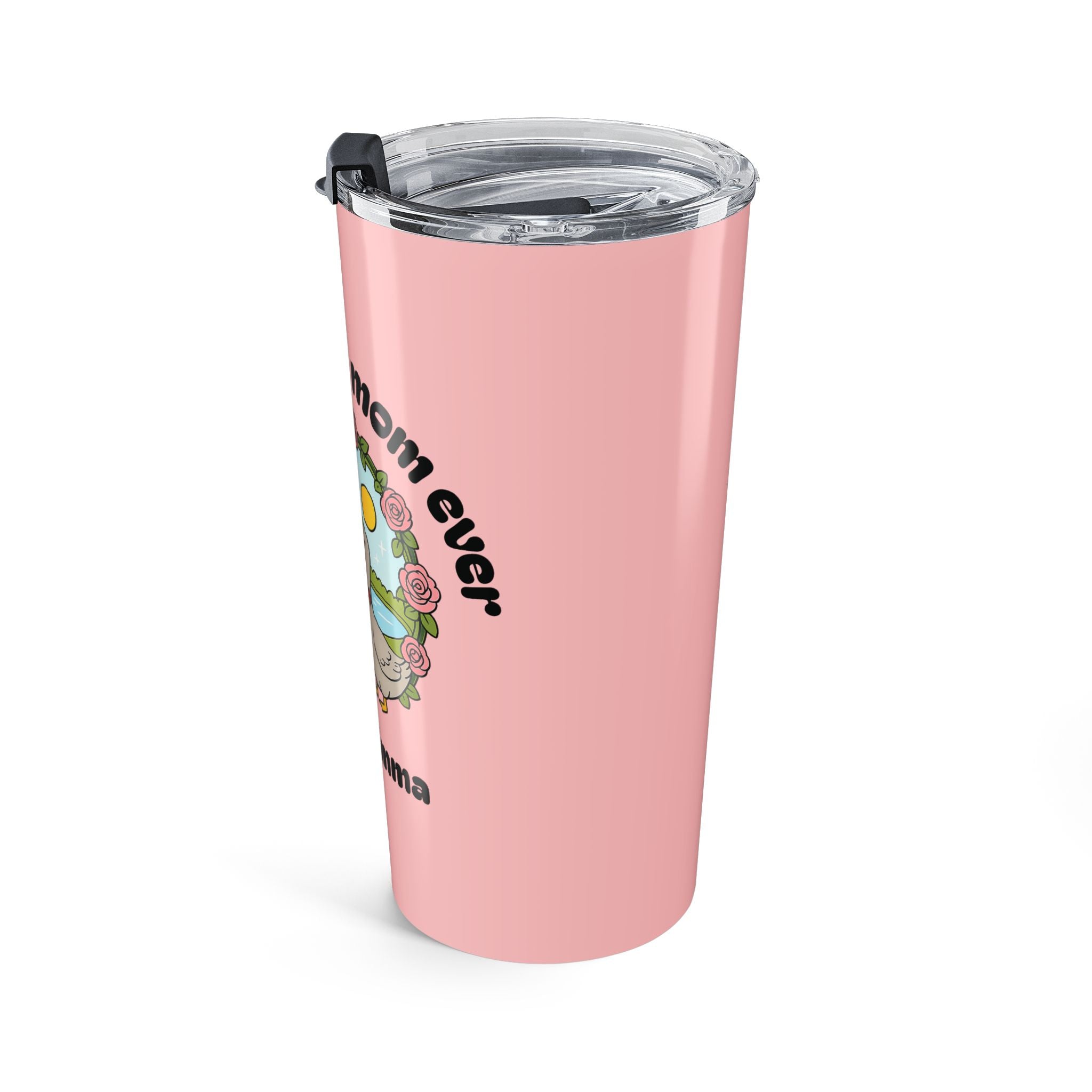 Close-up of duck and rose design on personalized mom tumbler
