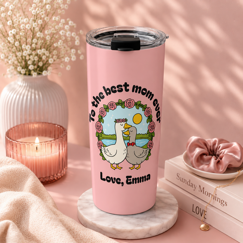 Custom duck rose tumbler in gift-ready presentation for mom