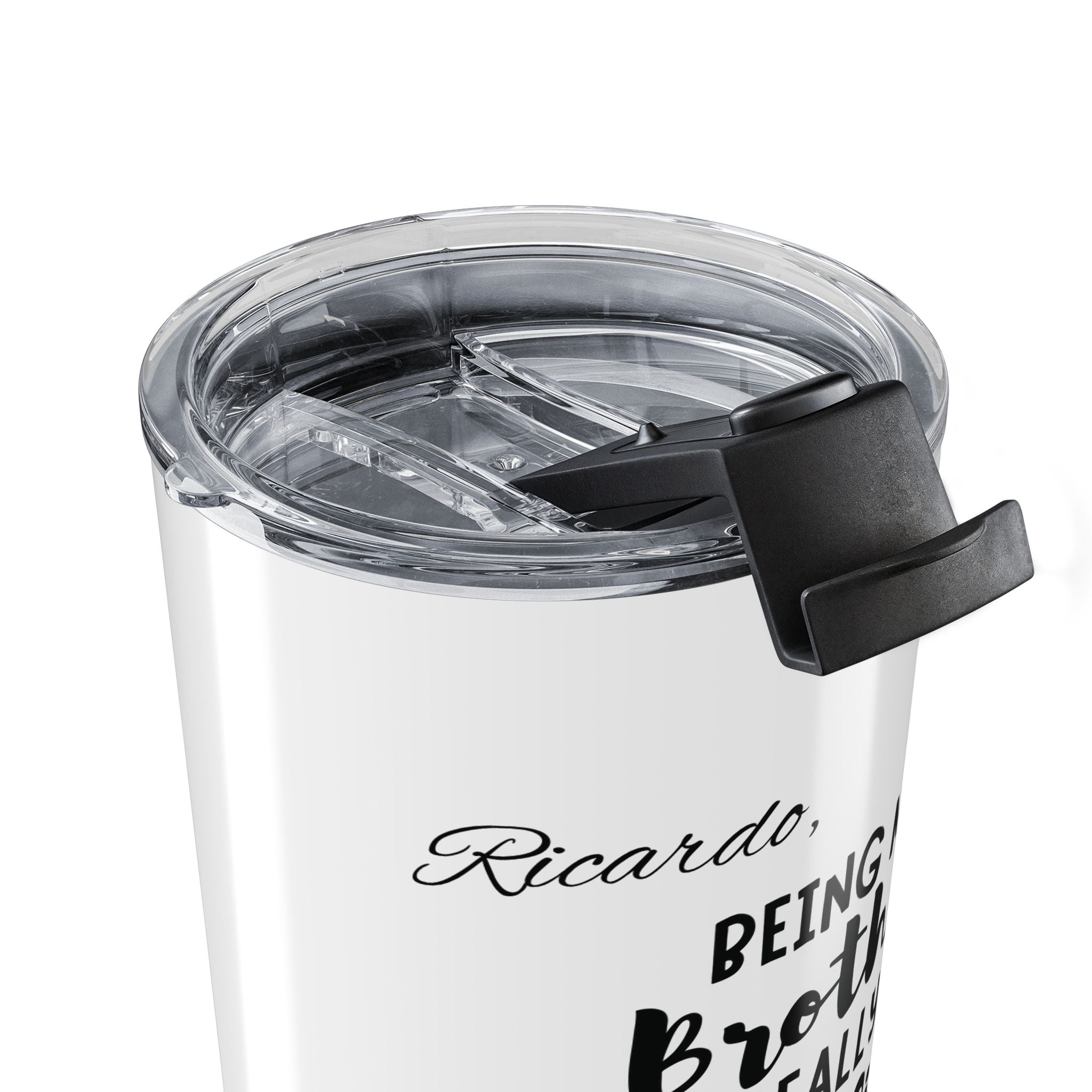 White brother gift tumbler back view stainless steel with lid