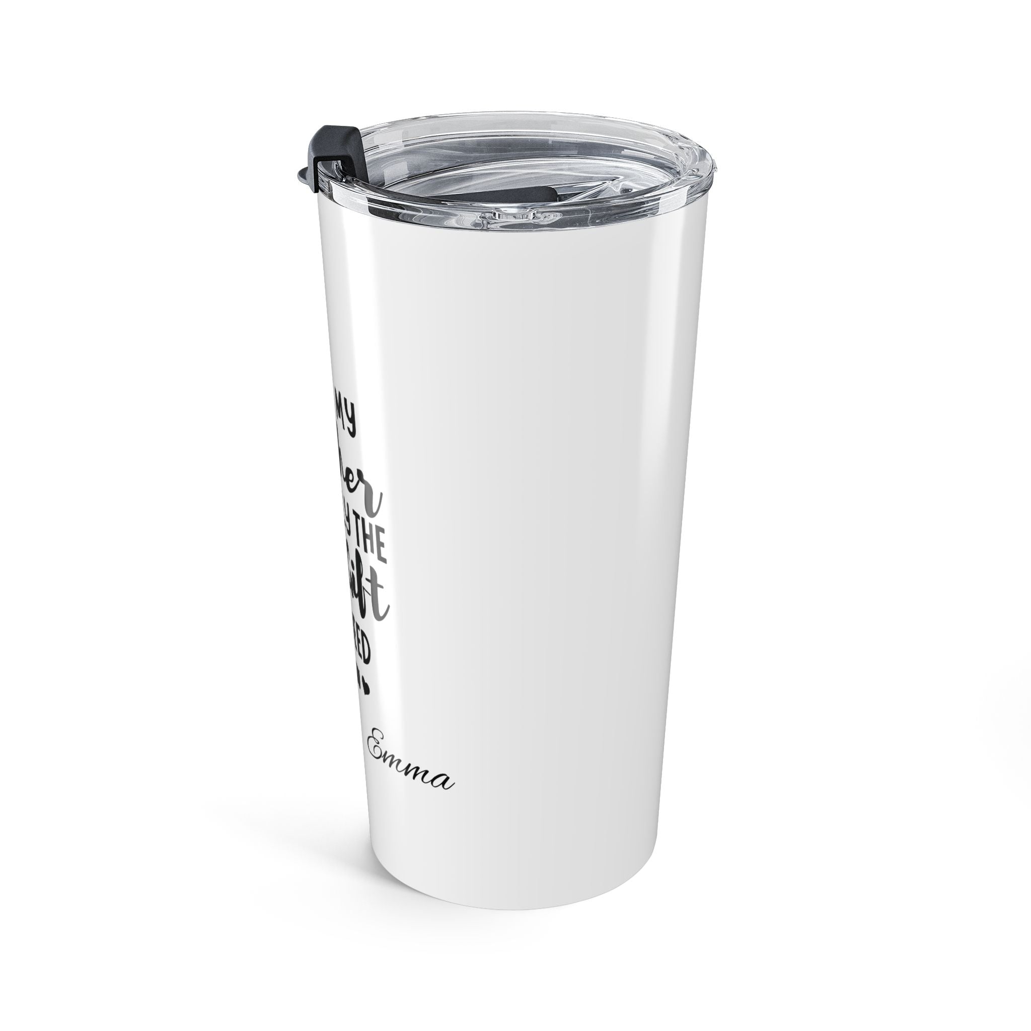 Custom brother tumbler front view with bold black typography
