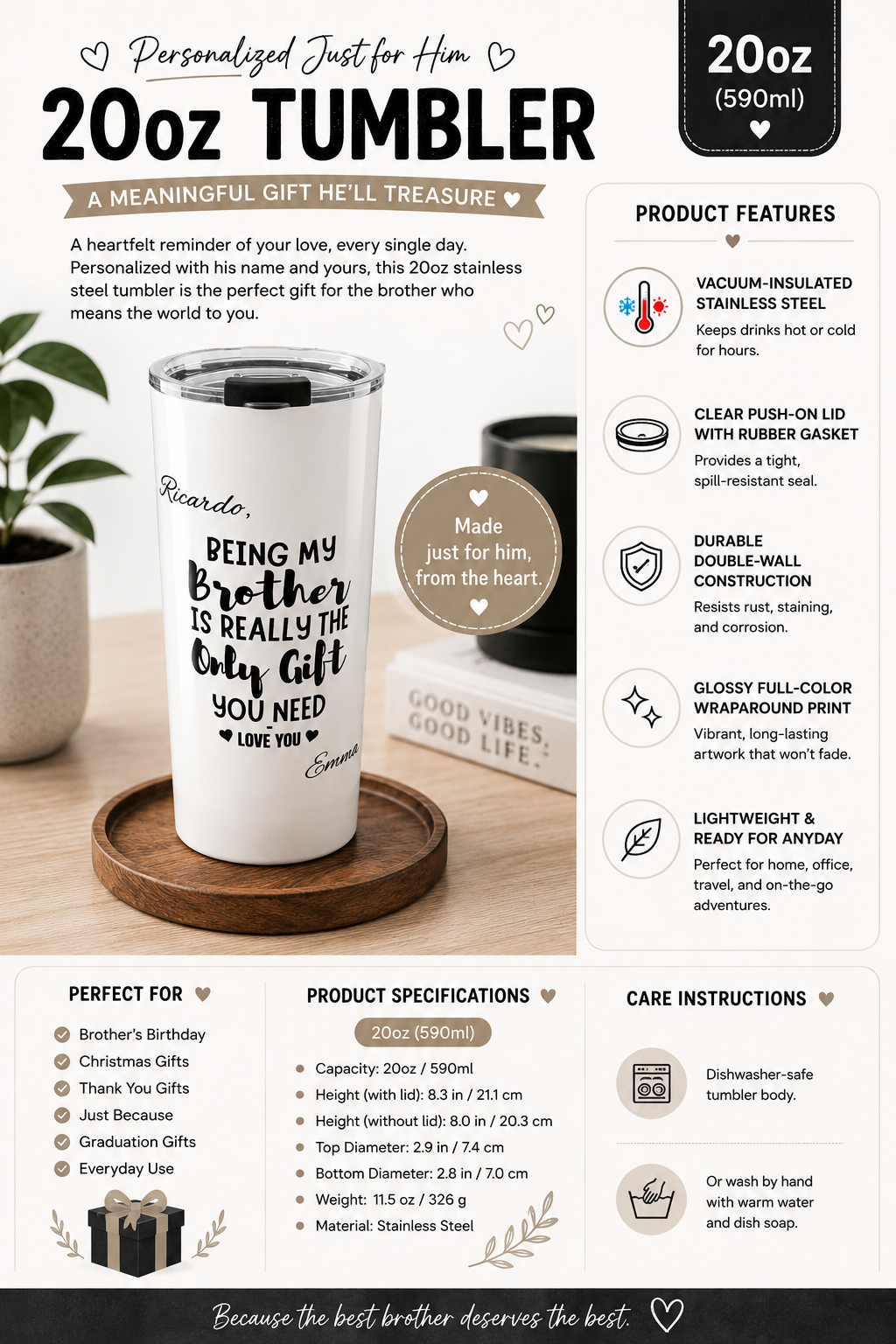 Brother tumbler size reference mockup transparent background
