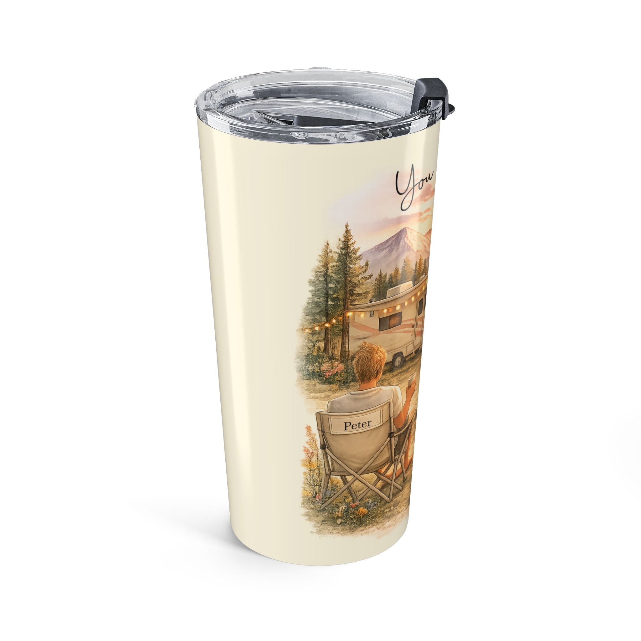Personalized couple tumbler back view stainless steel with lid