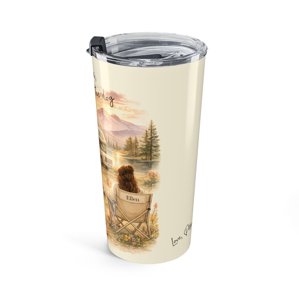 Personalized couple dog tumbler lifestyle shot outdoors