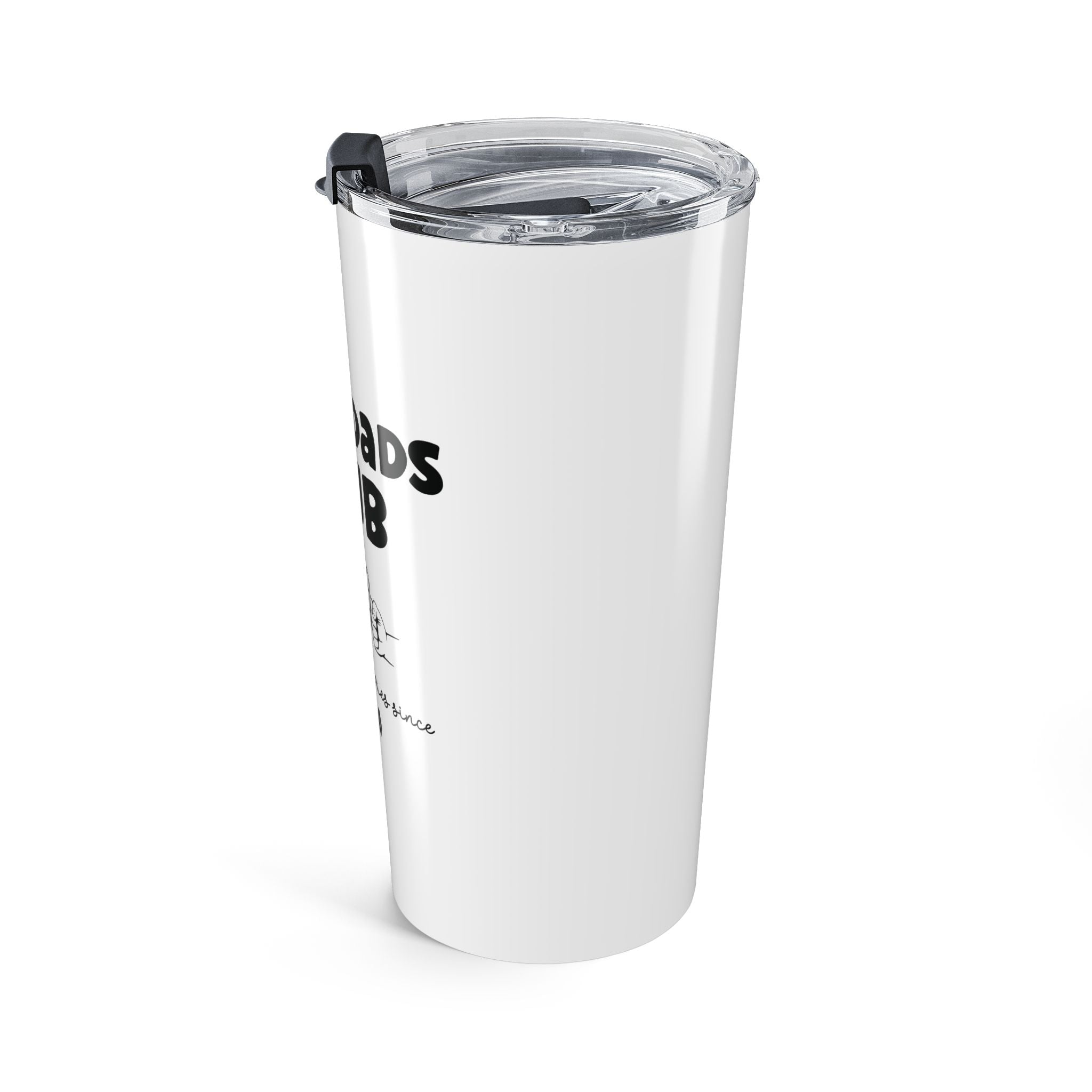 Custom year dad tumbler front view white with bold typography