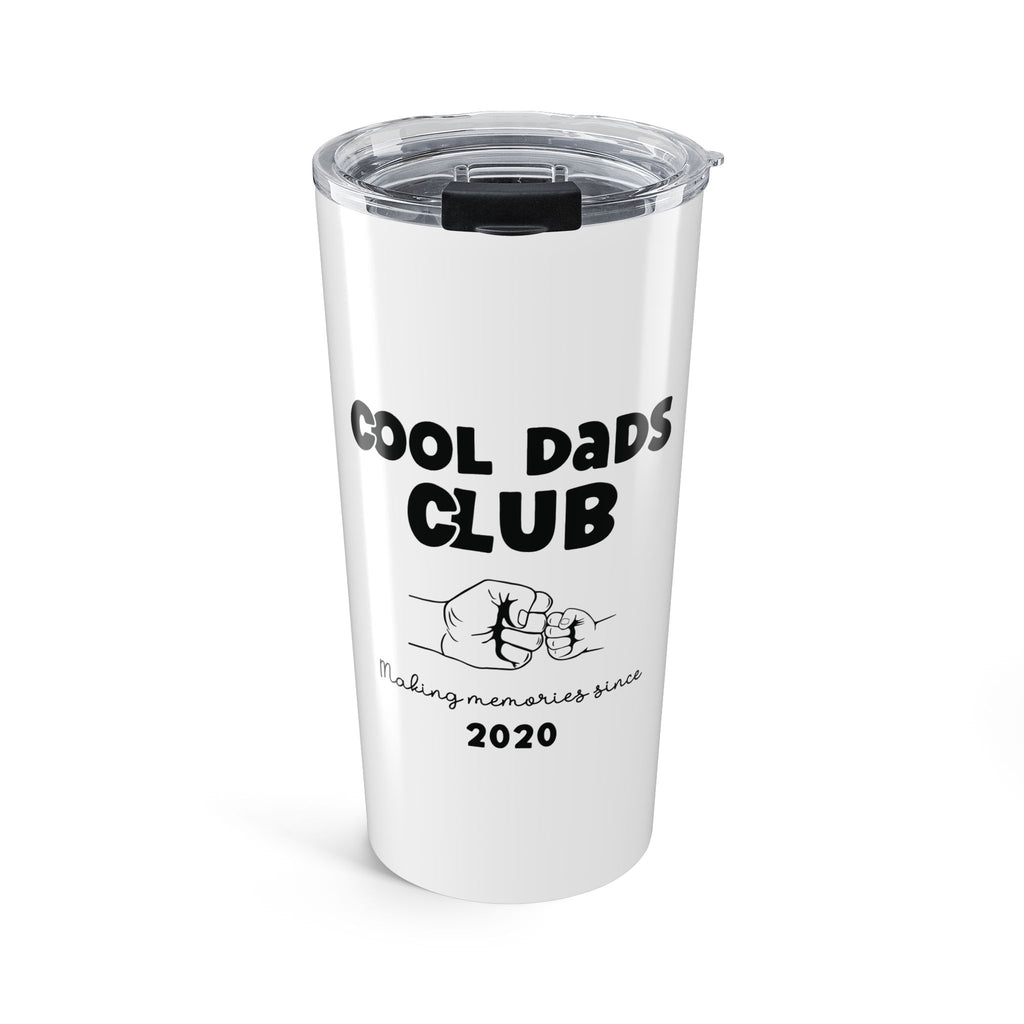 Personalized Cool Dads Club white tumbler with fist bump illustration