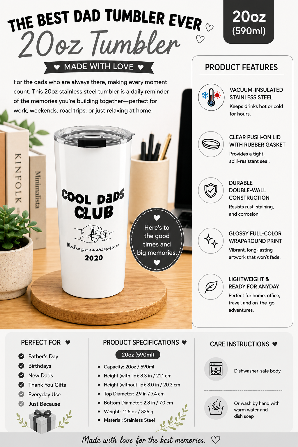 Custom Cool Dads Club tumbler color and style overview