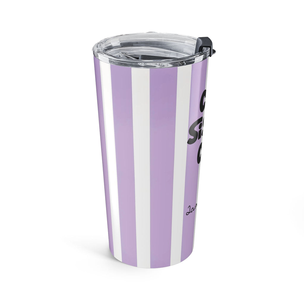 Cool Sister Club tumbler front view purple and white stripe design