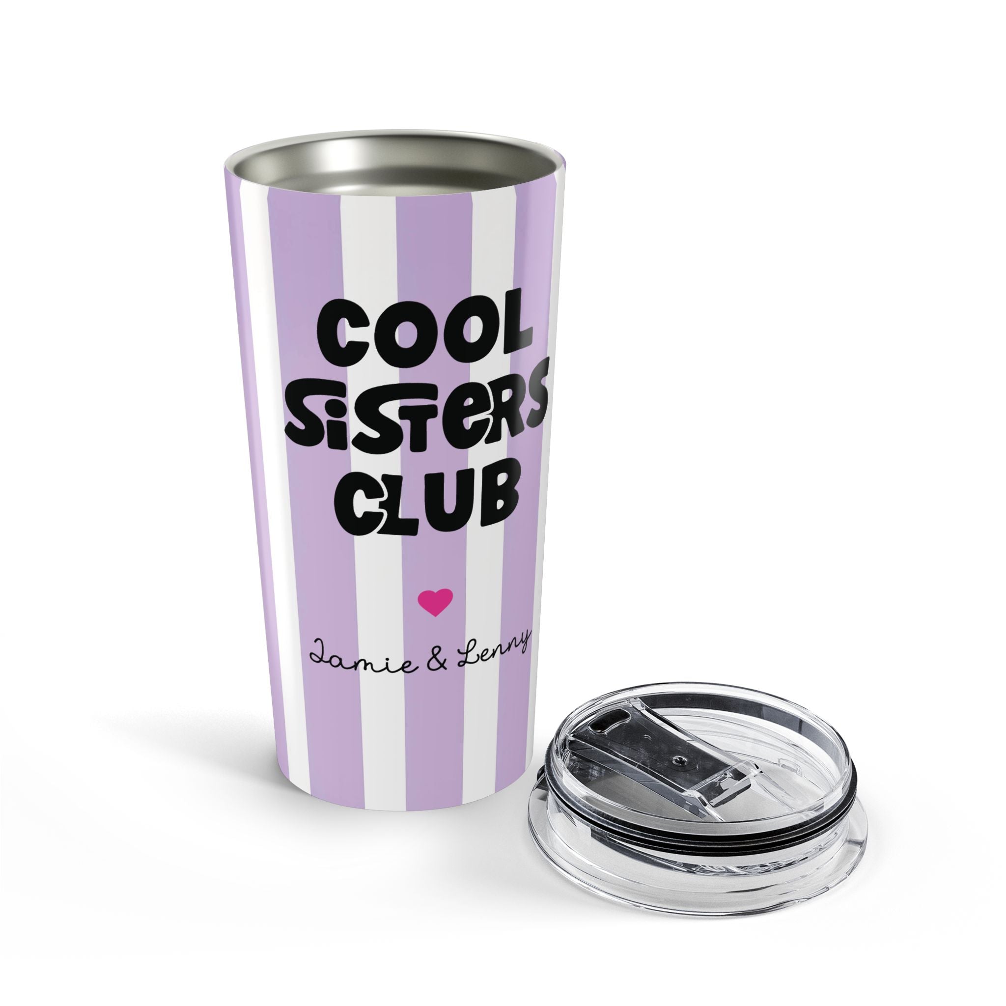 Sister gift tumbler lifestyle shot on kitchen counter or desk