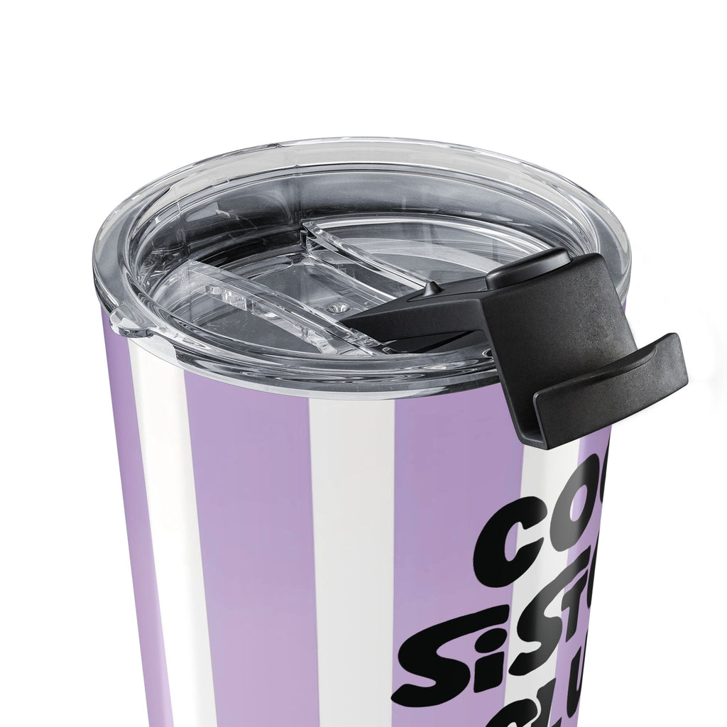 Personalized sister tumbler held outdoors in natural light