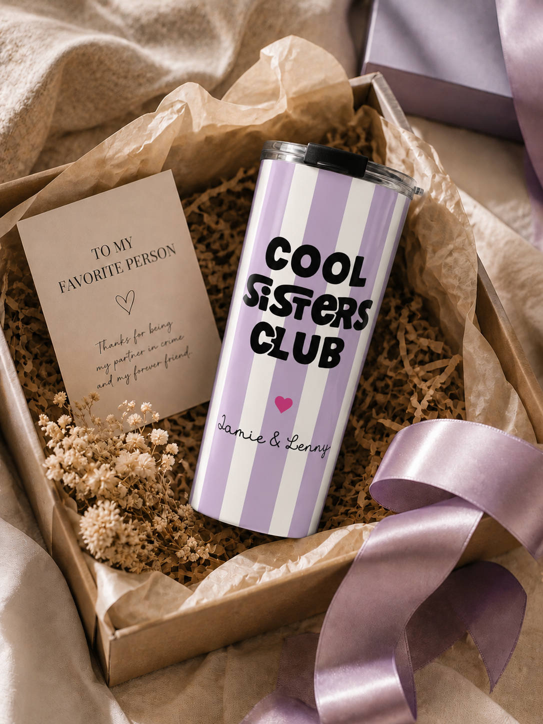 Personalized sister tumbler size reference mockup