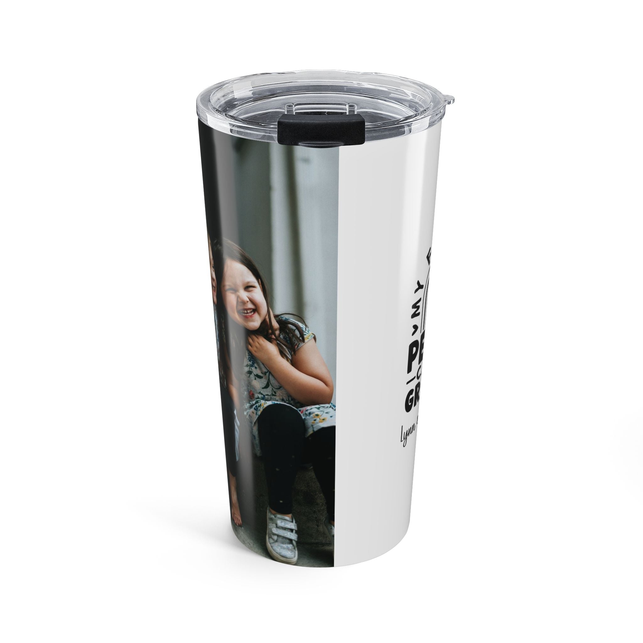 Personalized grandpa photo tumbler with rainbow design and custom names