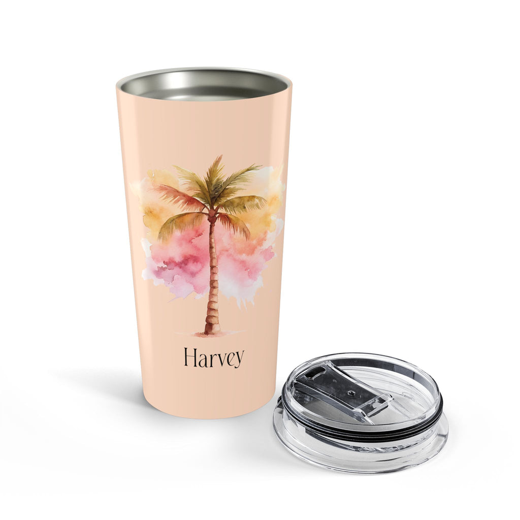 Boho watercolor palm tree tumbler back view stainless steel