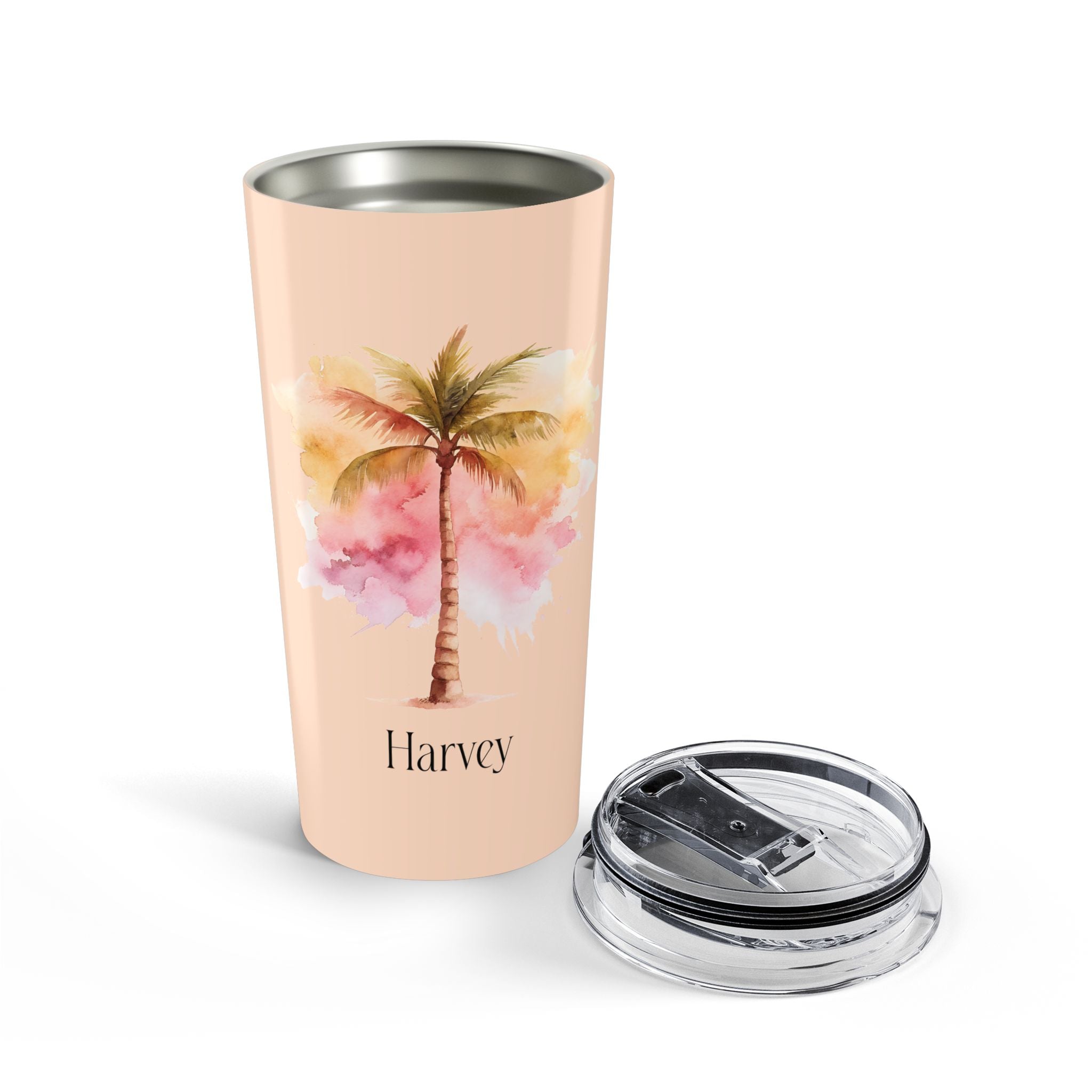 Boho watercolor palm tree tumbler back view stainless steel