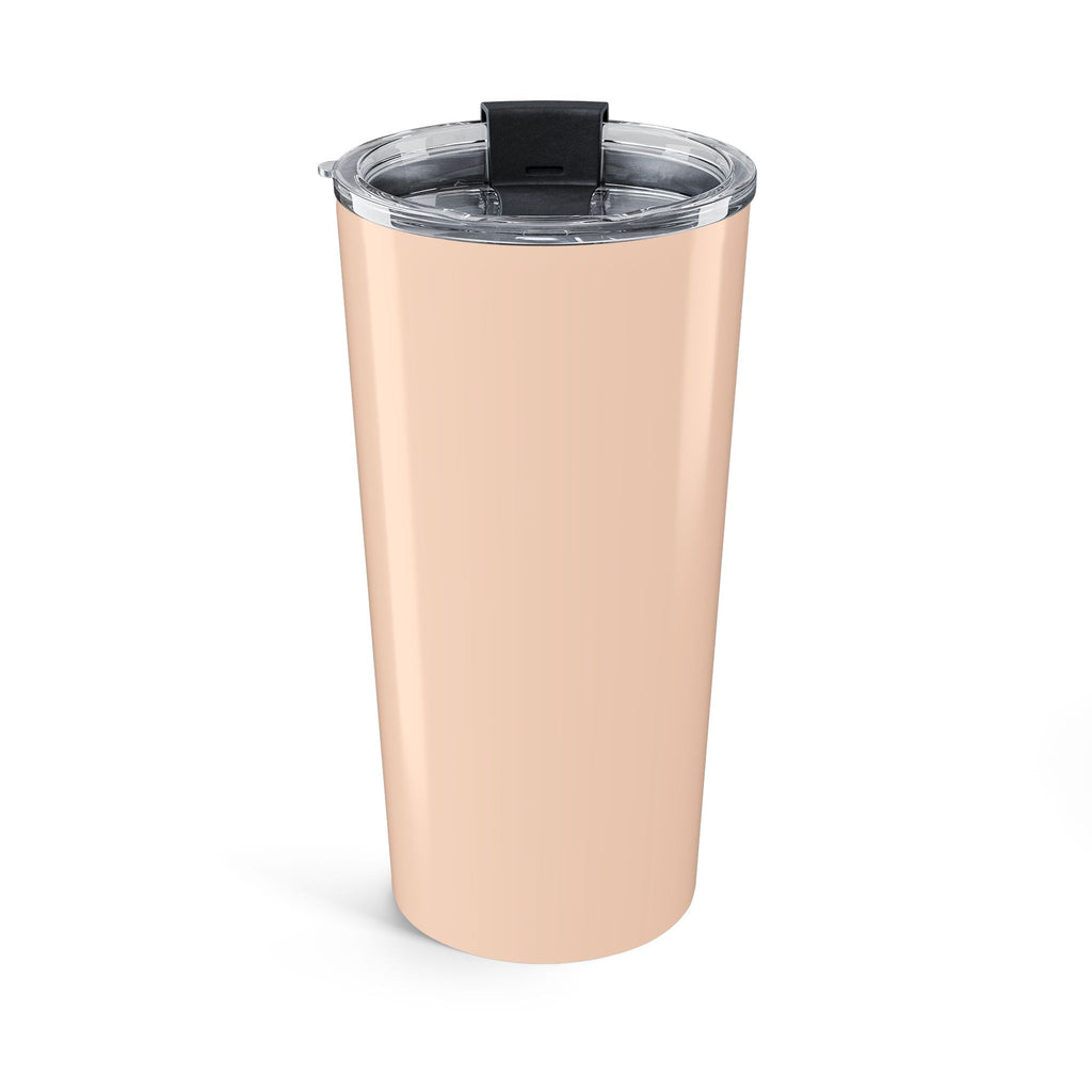 Close-up of watercolor palm tree design on peach personalized tumbler