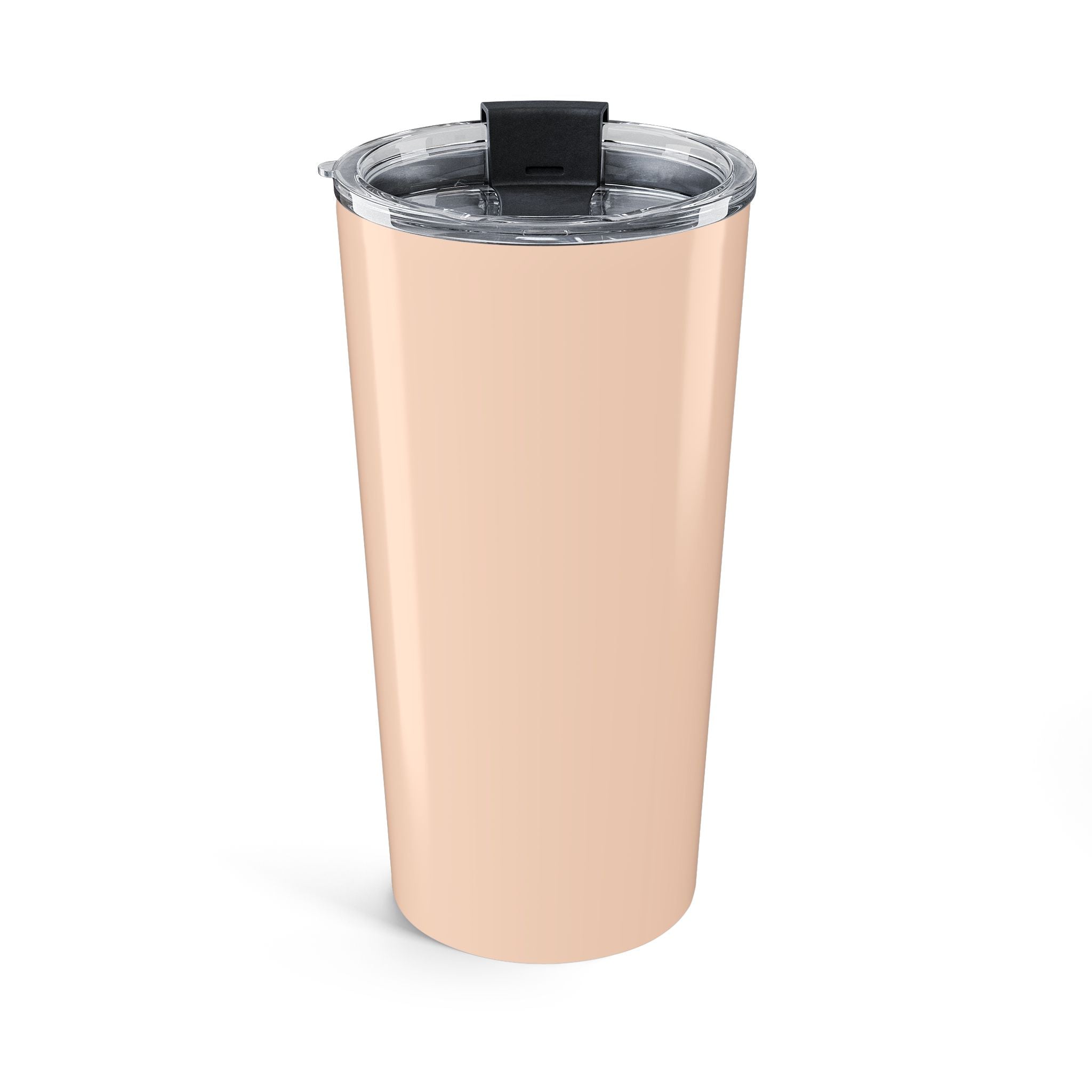 Close-up of watercolor palm tree design on peach personalized tumbler