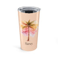 Personalized watercolor palm tree peach tumbler with custom name