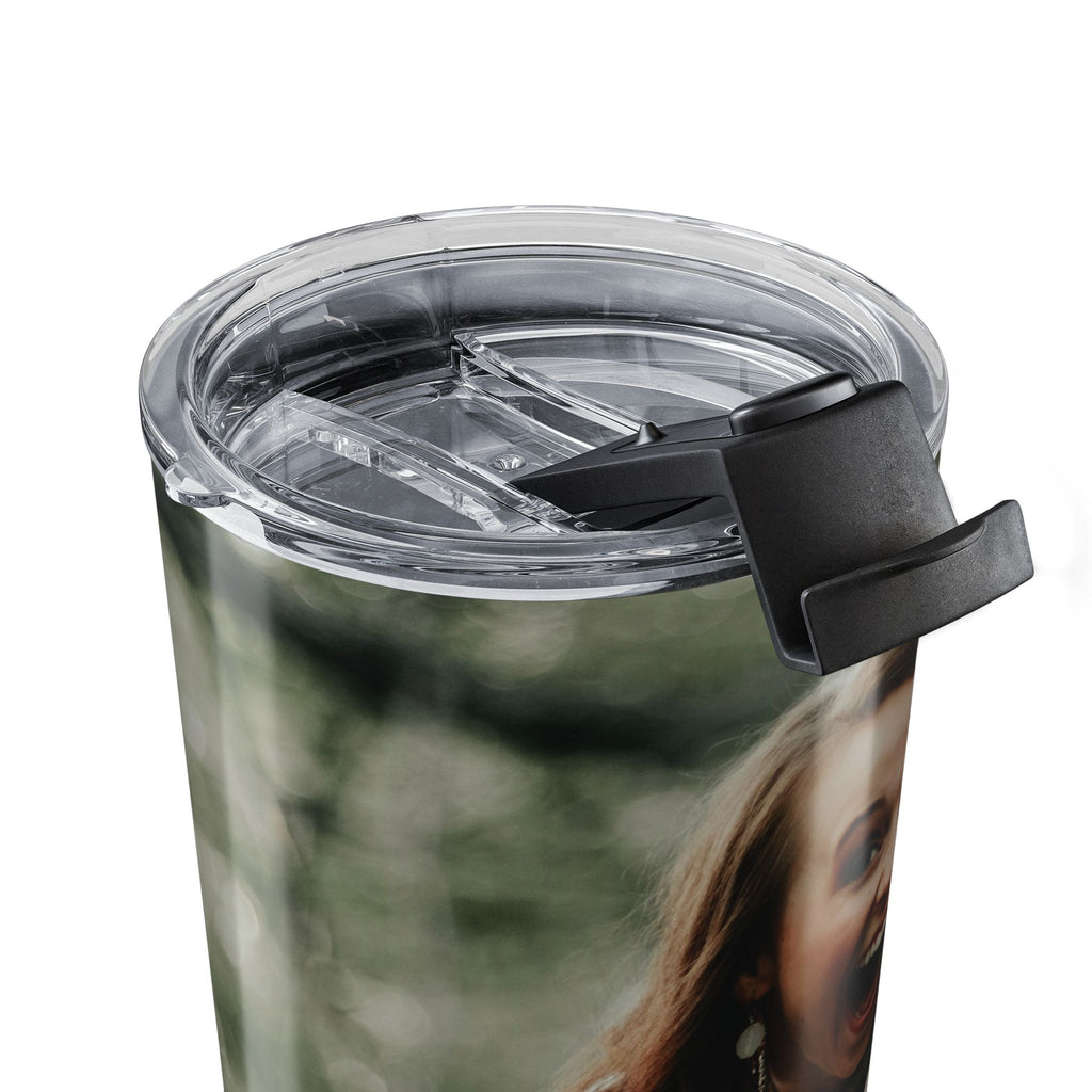 Personalized couple photo tumbler back view showing full wraparound print