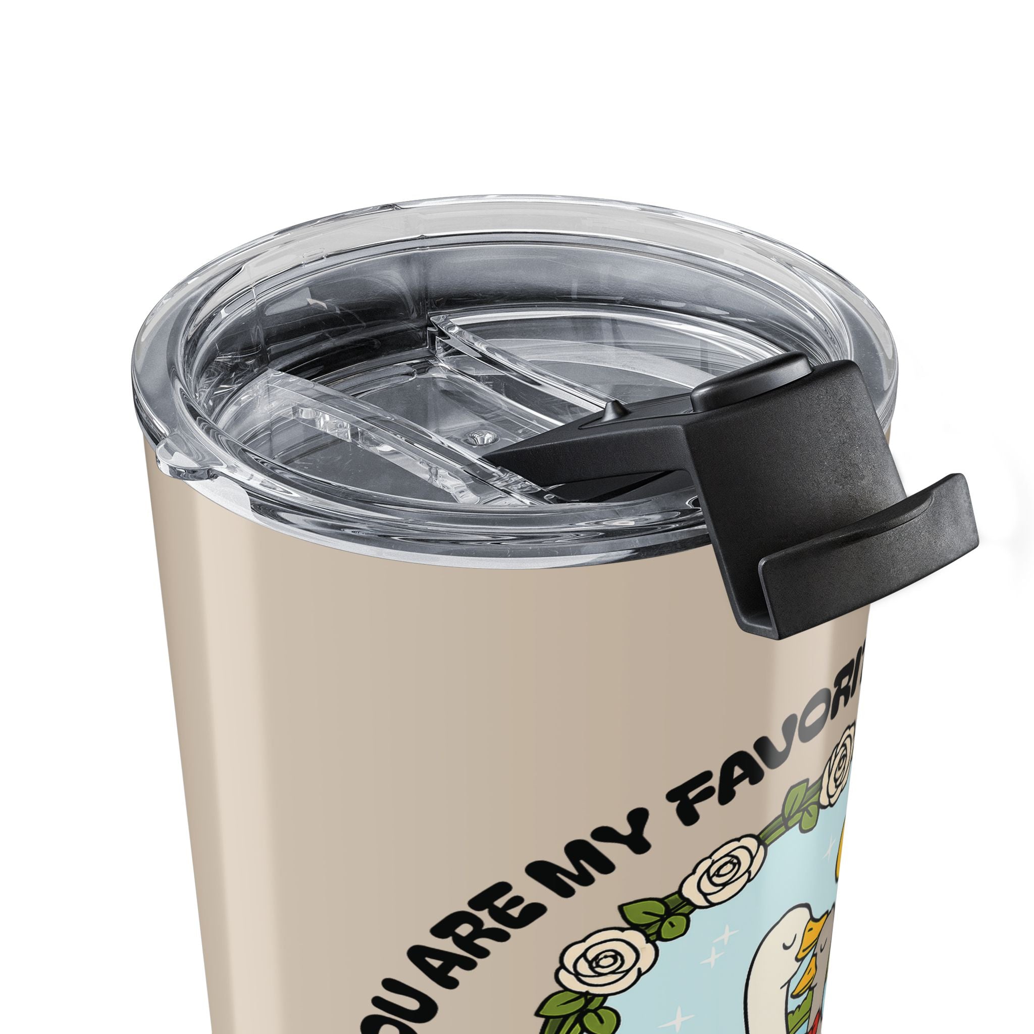 20oz stainless silly goose tumbler back view with lid