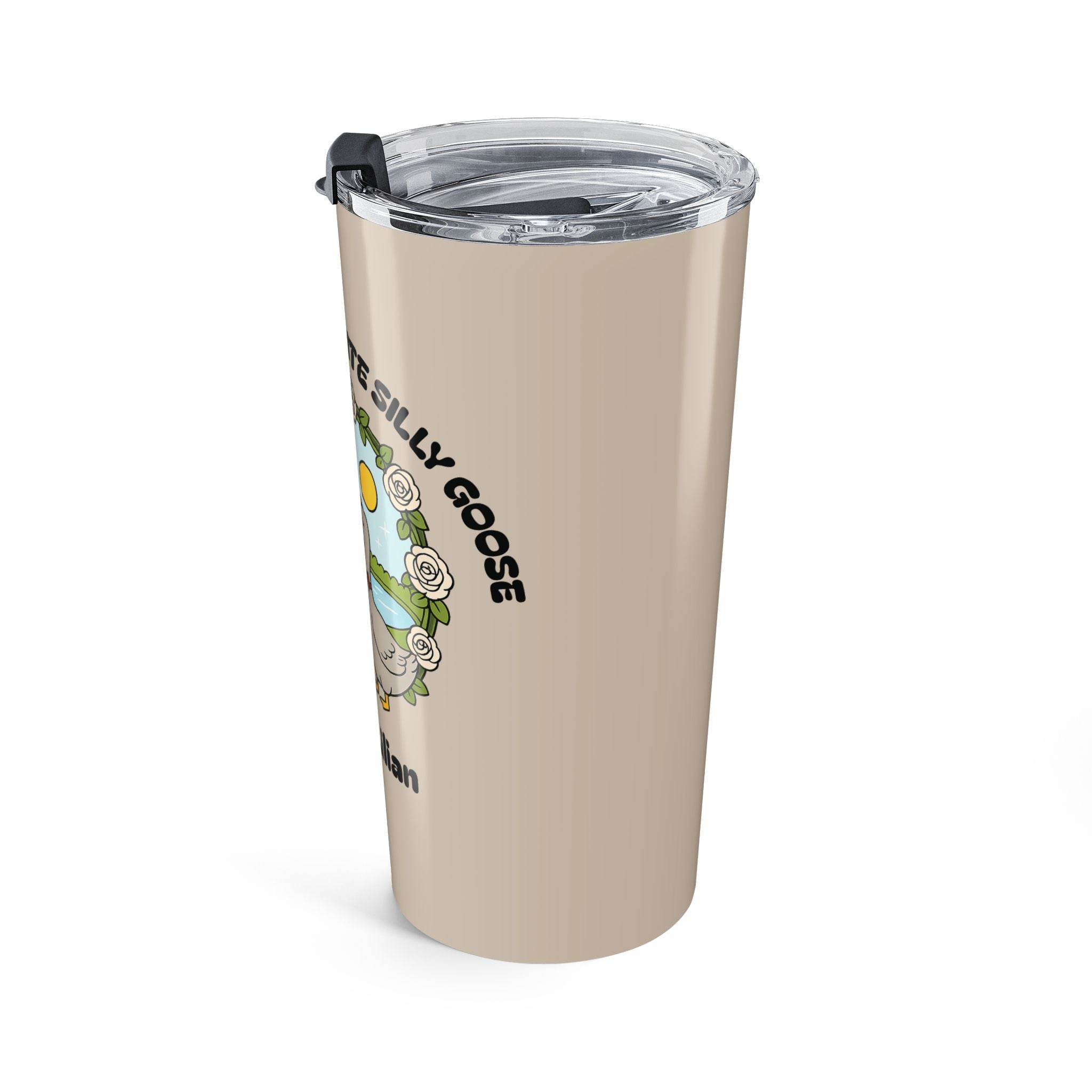 Funny silly goose tumbler lifestyle shot romantic gift