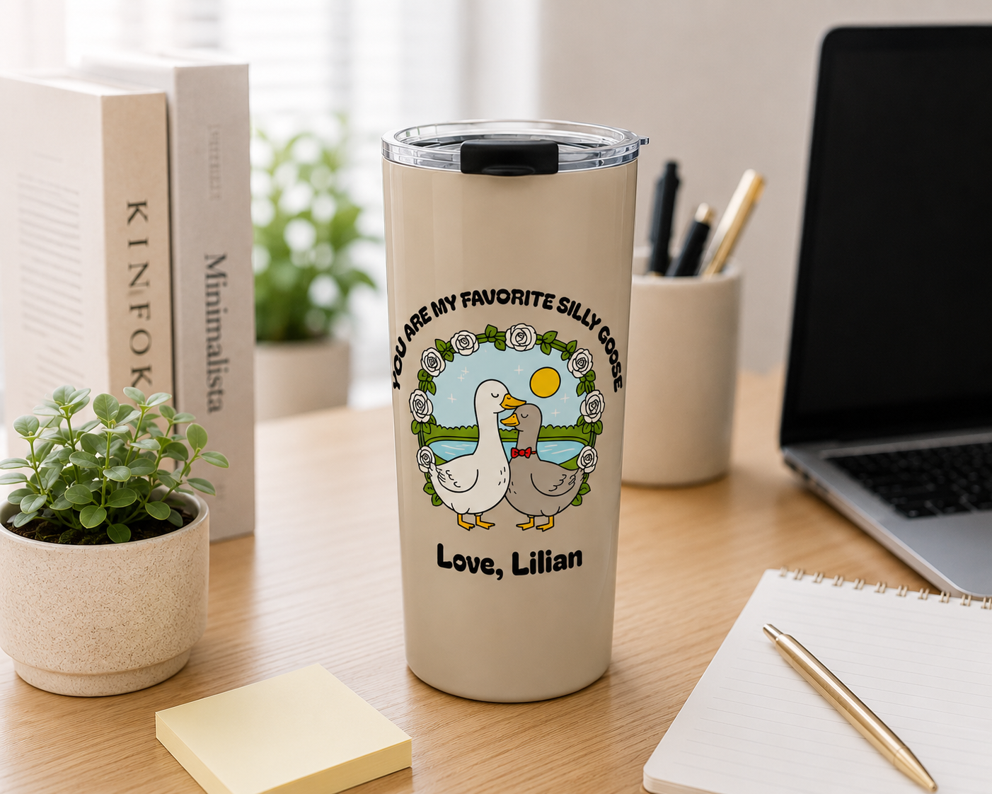 Cute duck rose tumbler Valentine gift mockup
