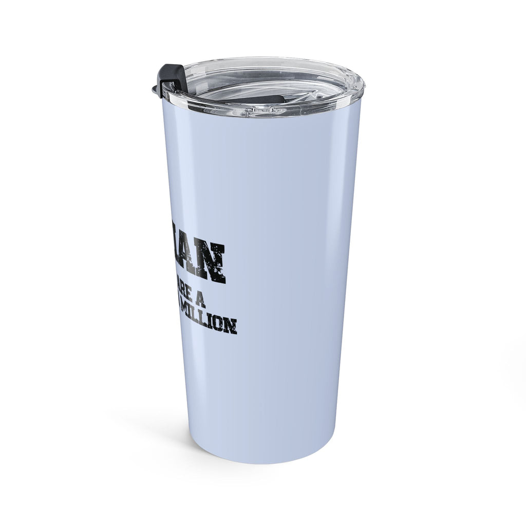 Custom name son tumbler front view blue with bold crown typography