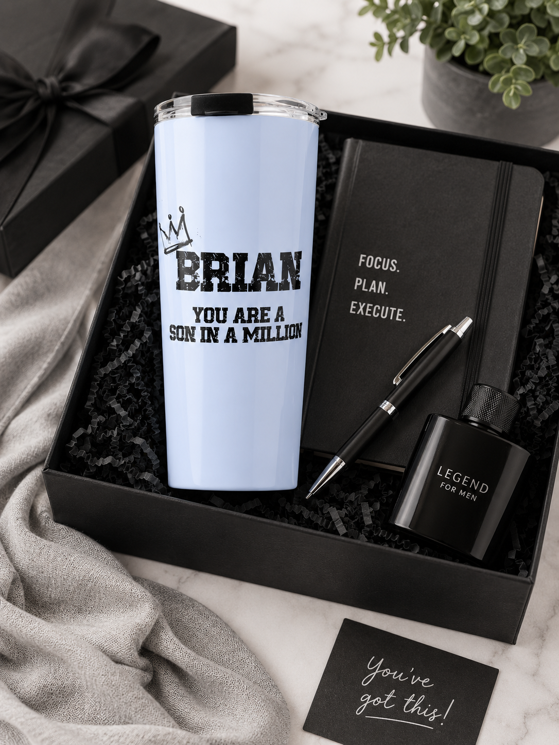 Personalized son gift tumbler mockup for birthday or graduation