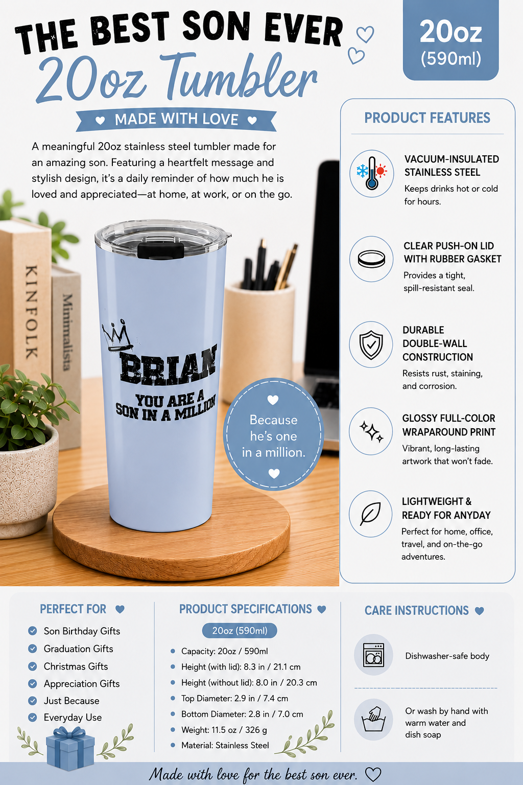 Custom son tumbler color and style overview printify mockup